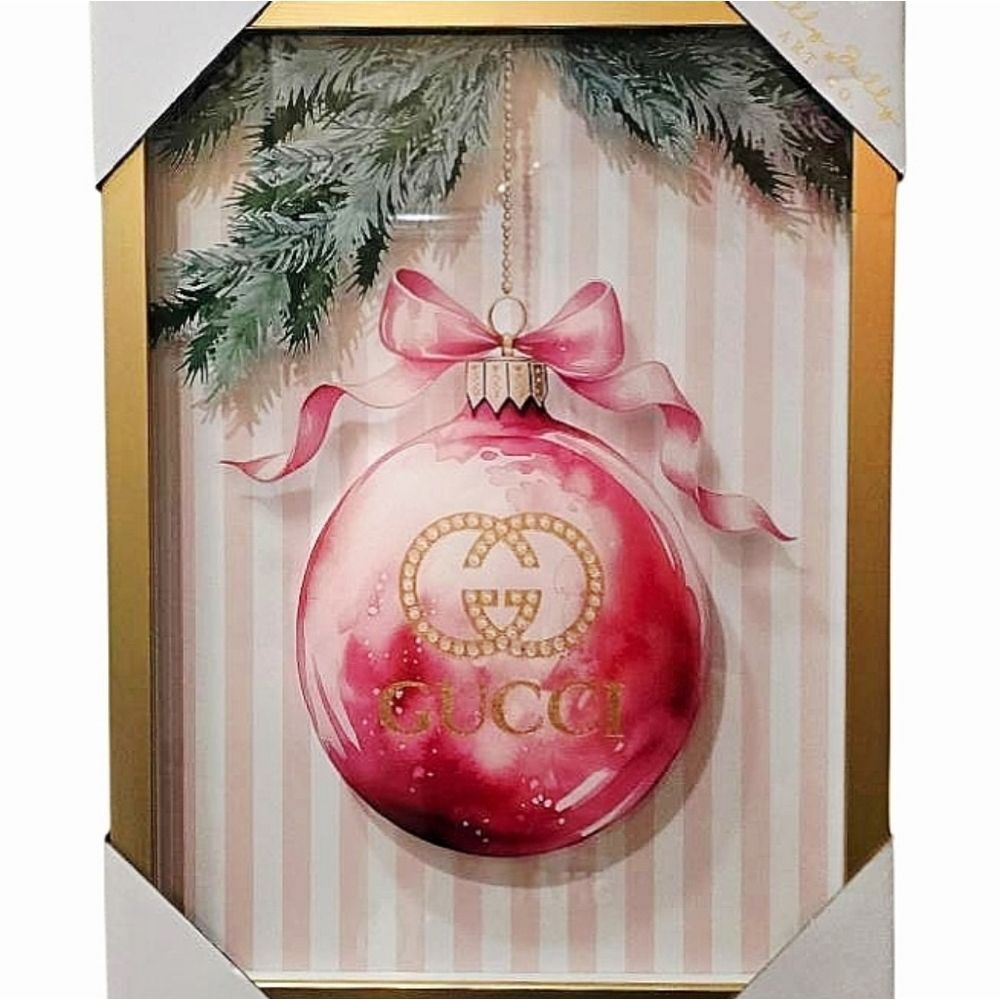 Holly Jolly Art Co Gucci Holiday Ornament Striped Background Framed Wall Decor